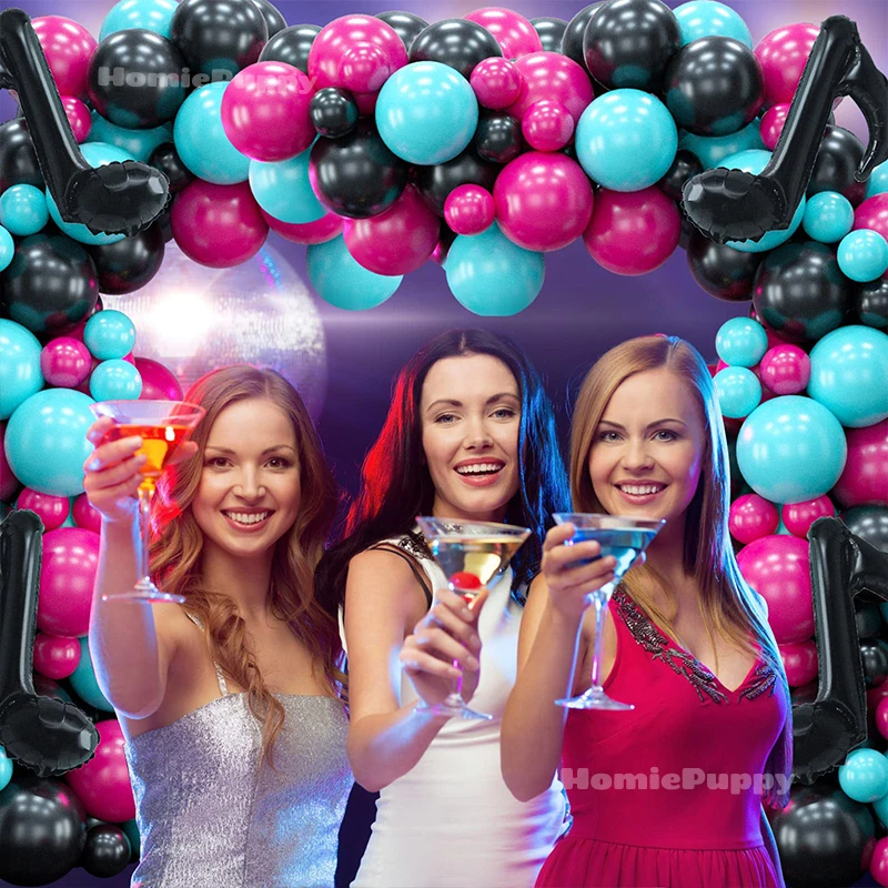 125Pcs Tik Tok Music Themed Balloons Garland Arch Kit DIY Rose Red Black Balloon Garland Kit for Birthday Party Wedding Decor
