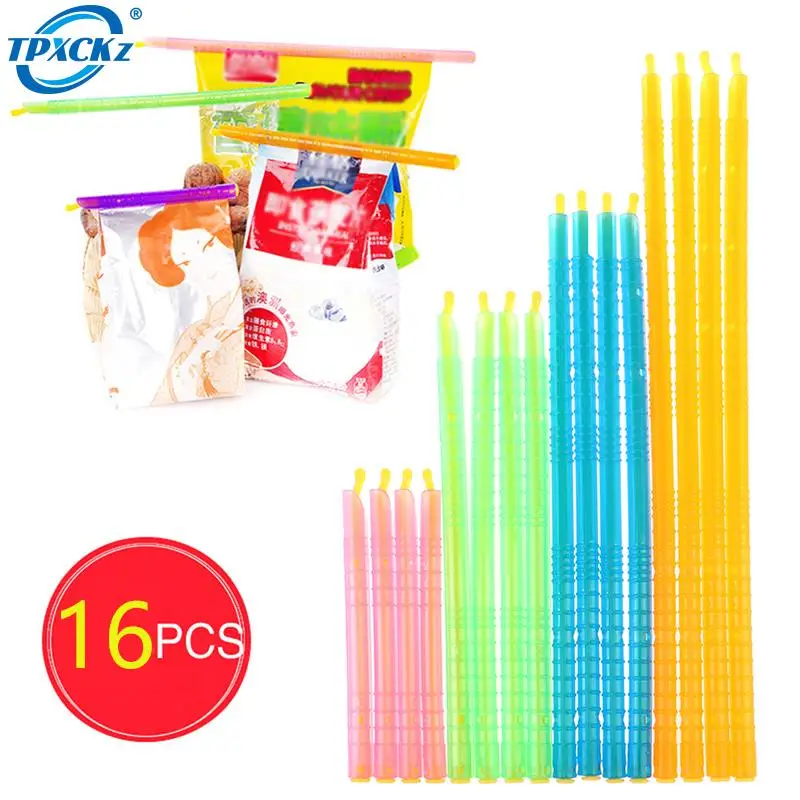 16Pcs 4 Colors Bag Sealer Closure Sticks Portable Food Saver Container Plastic Sealing Clips Fresh-Keeping Clamp Rod Reusable