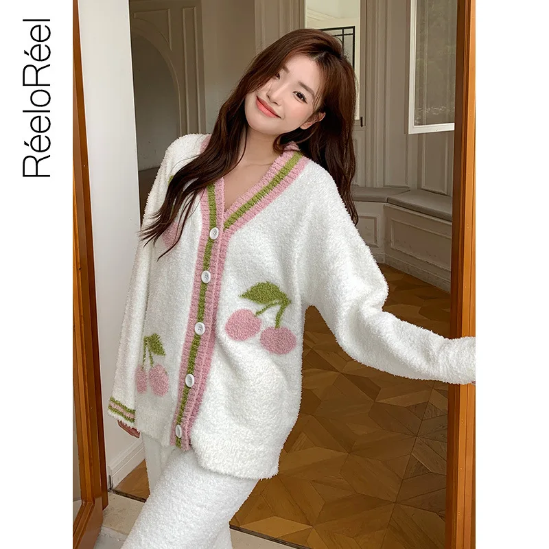 

Soft And Fluffy Half Velvet Pajamas For Women In Autumn Winter, New Cute Thickened Cardigan, Postpartum Home Wear Set,female