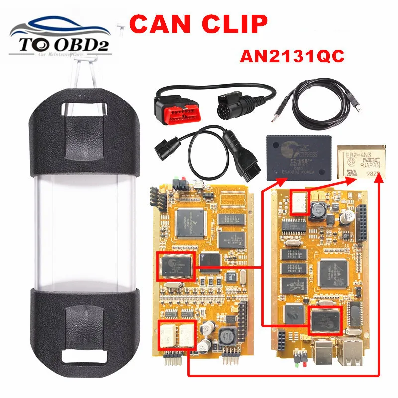 Golden Full Chip AN2131QC For Renault CAN CLIP Newest V220 Reprog V191 Car Diagnostic For Renault Pin Extractor