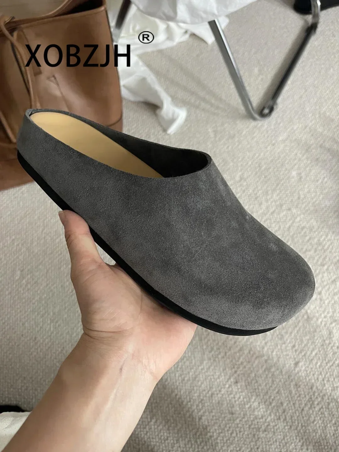 

2024 New Flat Slippers Women High Quality KidSuede Mules Shoes Round Toe Casual ComfortSlides Woman Thick Sole Slippers Woman