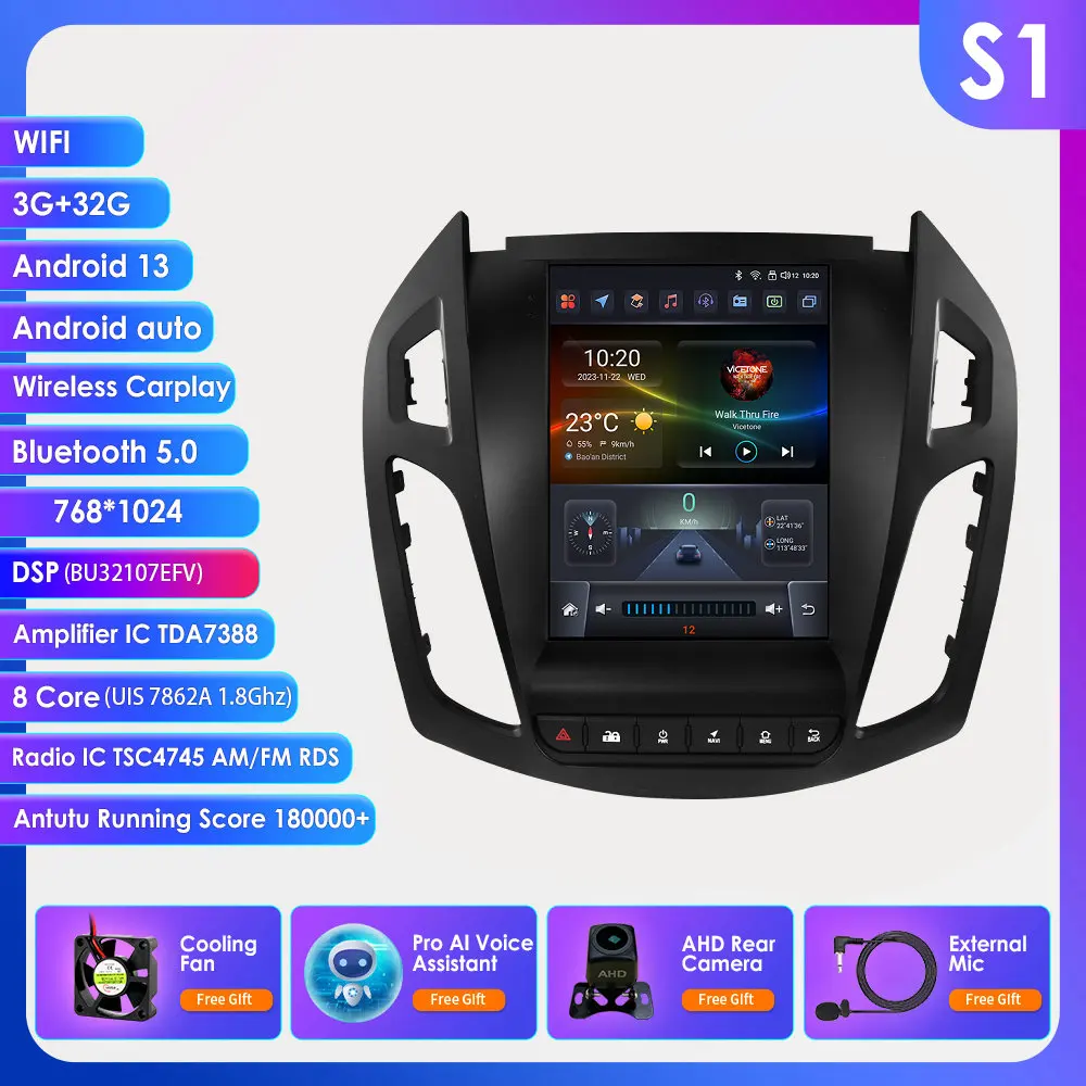 360Camera 9.7 ''Android 13 Autoradio Voor Ford Transit /Tourneo Connect 2013-2018 Auto Multimedia Video 4G 2din Draadloze Carplay
