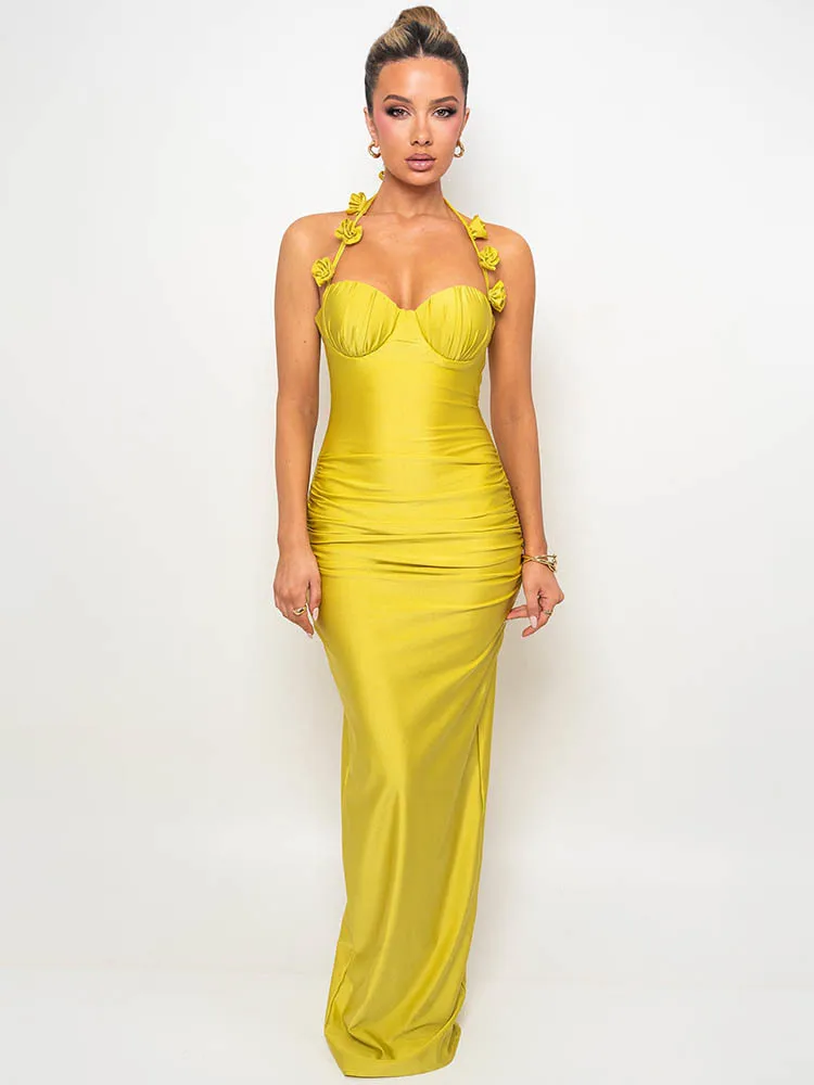 

Mozision Floral Halter Backless Sexy Maxi Dress Women Gown Fashion Sleeveless Backless Bodycon Club Party Long Dresses Female