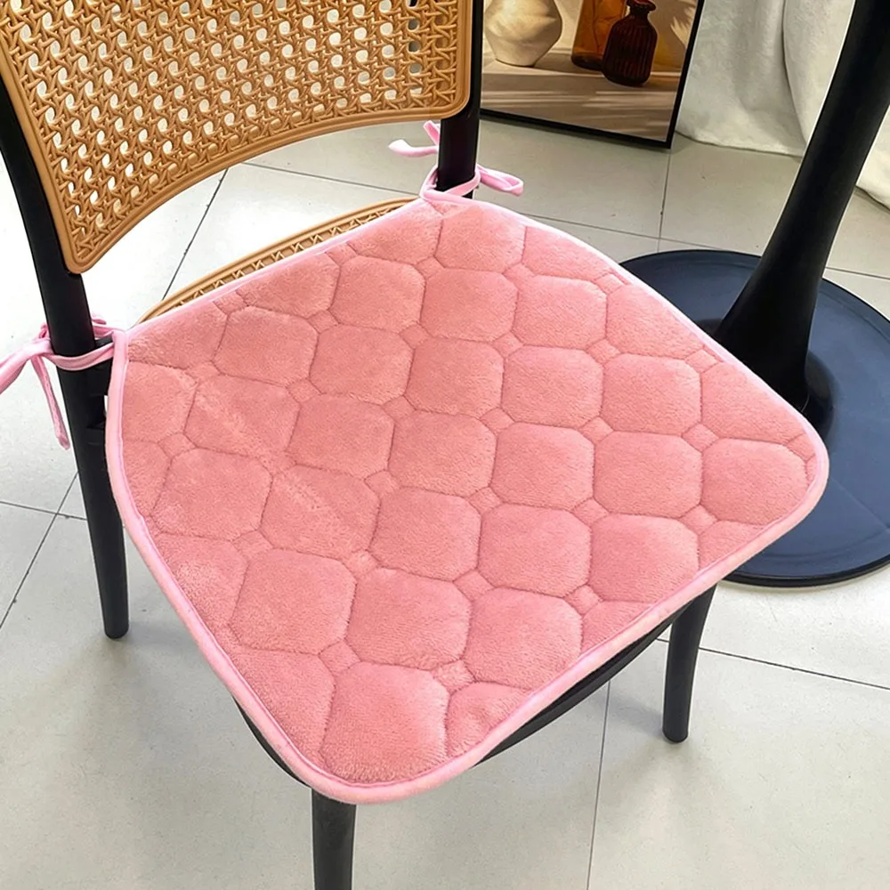 Flannel Chair Seat Cushion Thick Padded Quilted Surface Dining Chair Cushion Tie-On Straps Non-Slip Stool Seat Pad