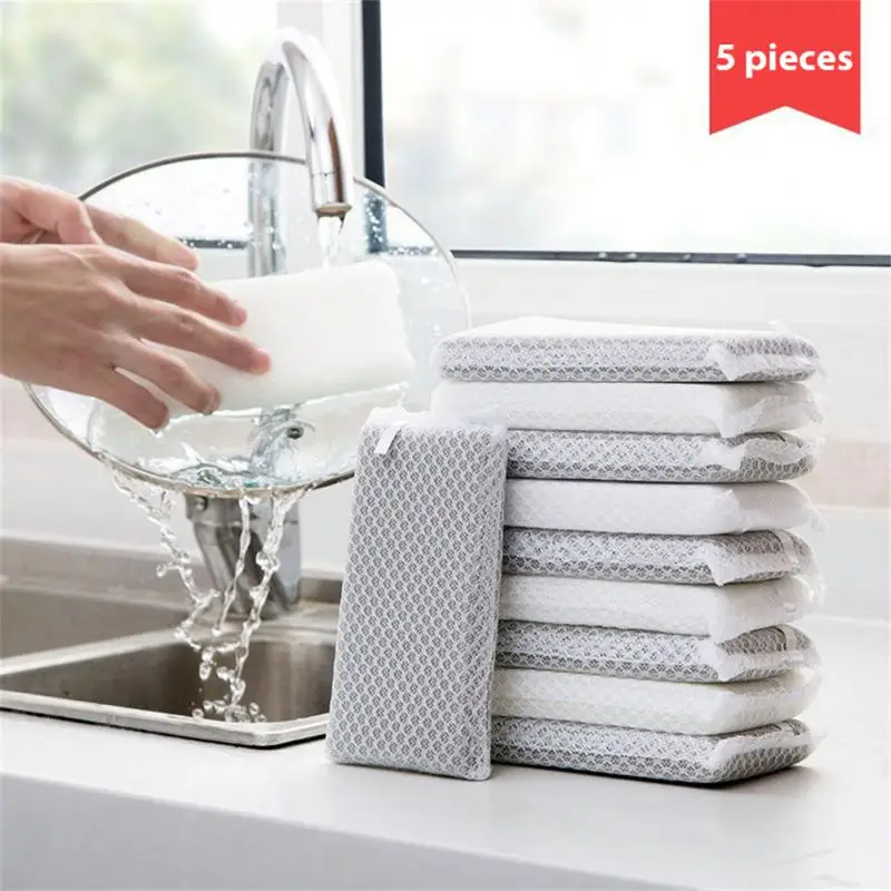 5PCS Kitchen Cleaning Sponges For Dish Non-Scratch Microfiber Scrubber Kitchen Home Cleaning Pot Pan Dish Washer Sponge