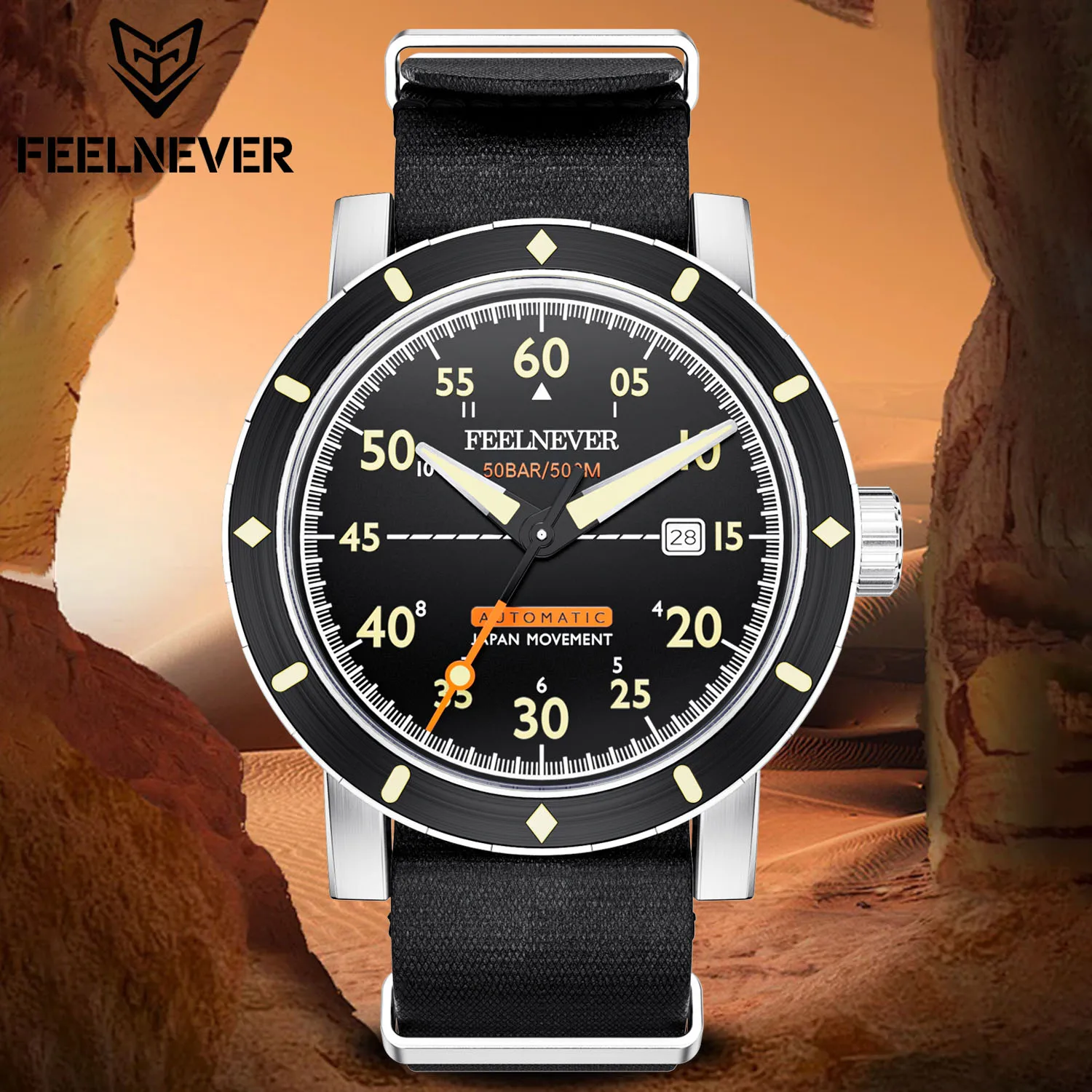 

2025 NEW FeelNever Top Band 8215 Professional 50Bar Outdoor Sports Men Automatic Mechanical Watches Sapphire Diving reloj hombre