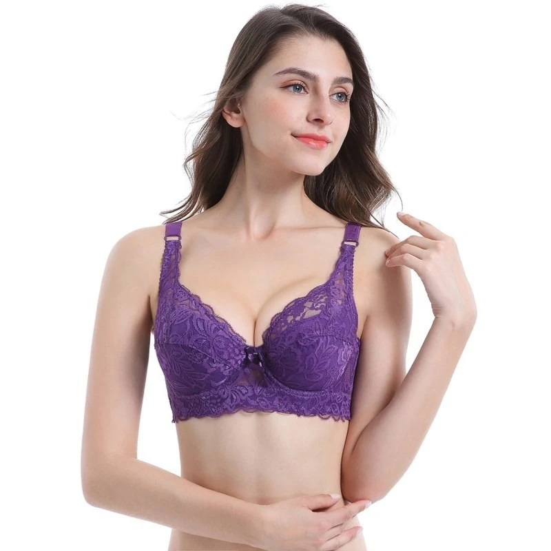 Large size ultra-thin cotton cup adjustable sexy women bra lace breathable comfortable with steel ring push up ladies underwear