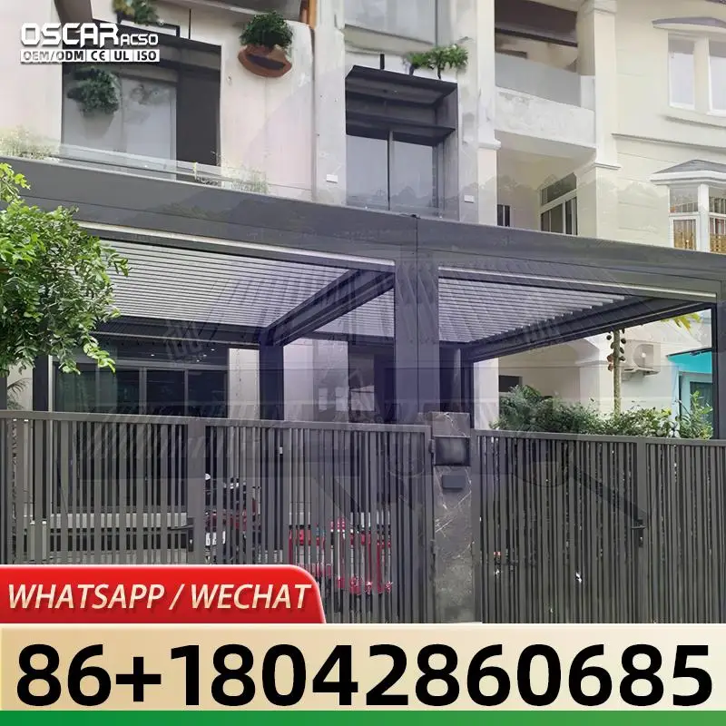 Waterproof Remote Control Motorized Roof Louvers Aluminium Pergola with Sliding Glass Doors for Patio Garden Balcony pergola