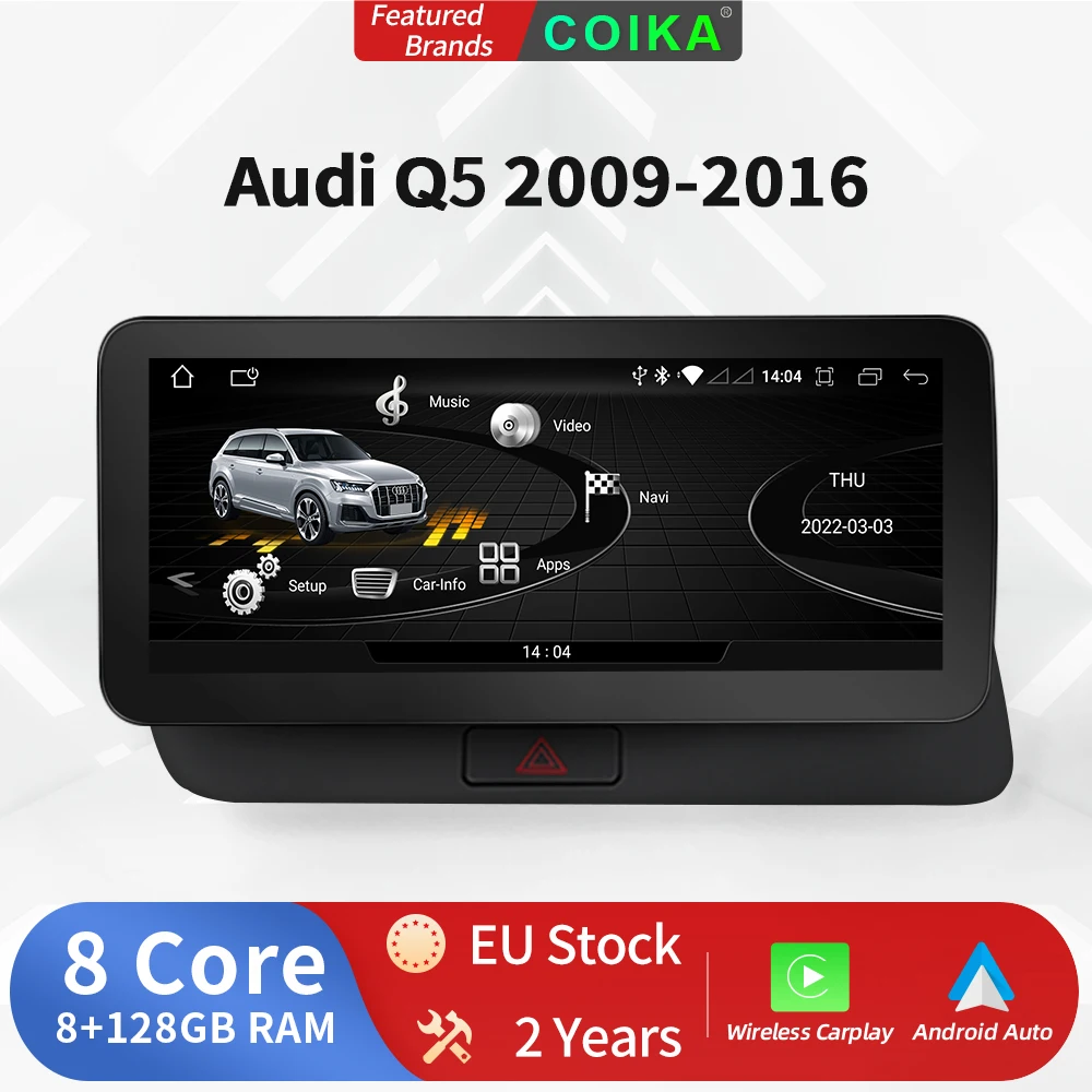 EU Stock 10.25 Inch Carplay AUTO For Audi Q5 2009-2016 Google WIFI SIM Video Players GPS Navigation BT Mutimedia Touch Funktion