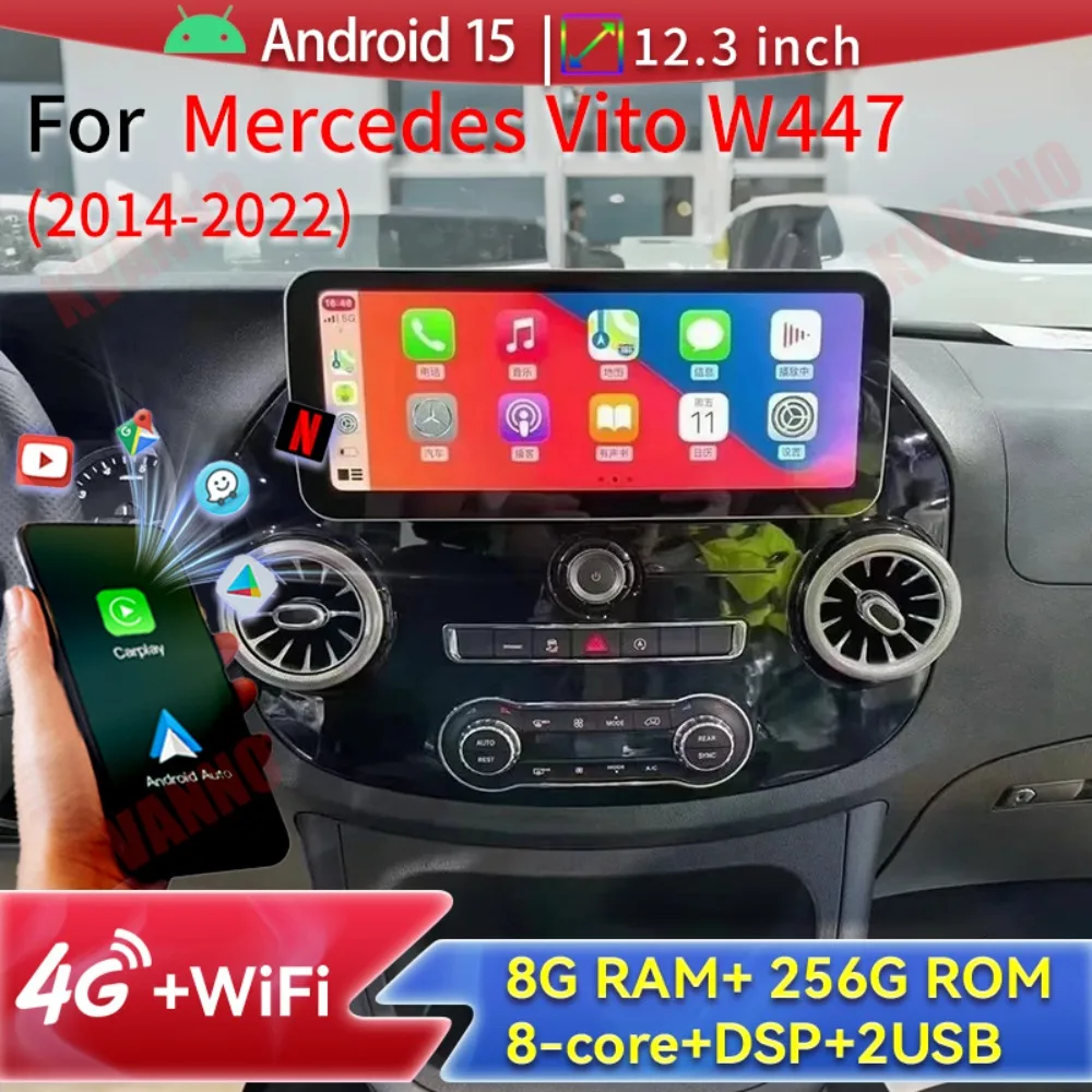 

2Din For Mercedes Vito W447 2014-2022 Car Radio Multimedia Video Player Wireless CarPlay Android Auto Screen BT GPS Navigation