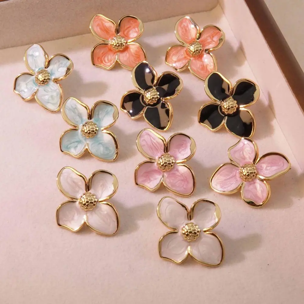 Stainless Steel Flower Dropping Oil Stud Earrings For Women Gold Color Fashion Graceful Ear Jewelry Wedding Birthday Party Gifts