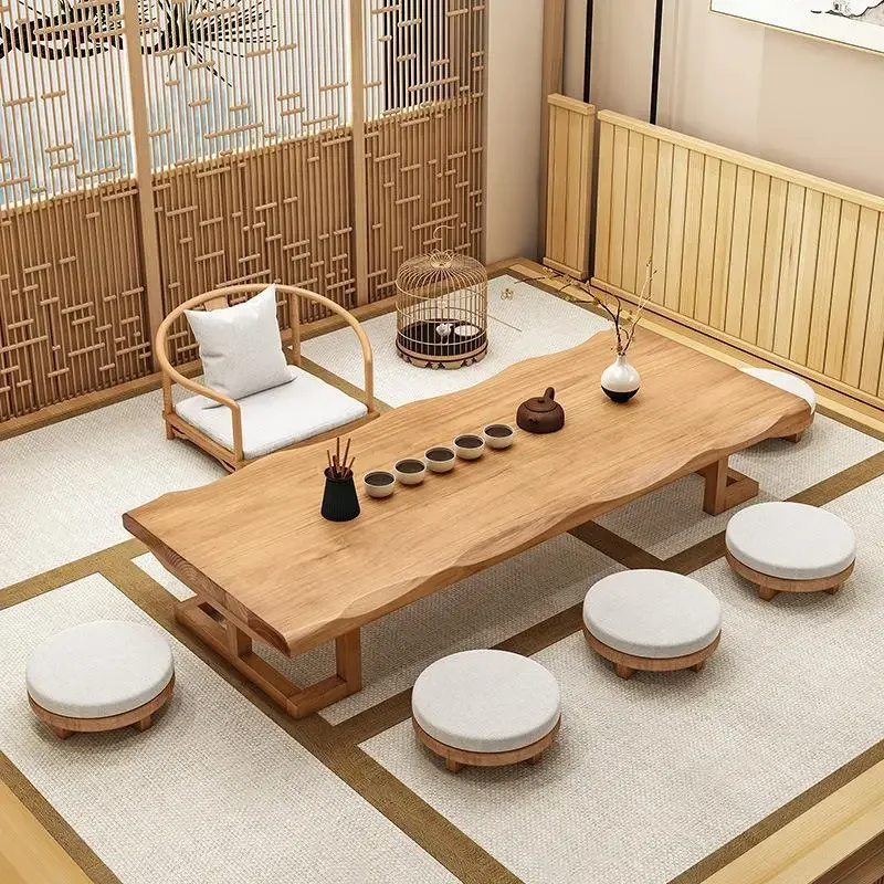Japanese coffee table Zen sitting low  table Solid wood tatami  Balcony bay window table Leisure