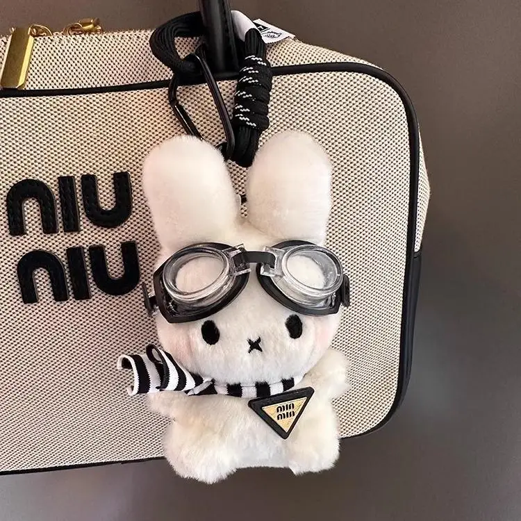 Miffy Bag Pendant Kawaii Pilot Rabbit Keychain Access Card Girls Decoration Plush Doll Pendant Creative Cute Gift