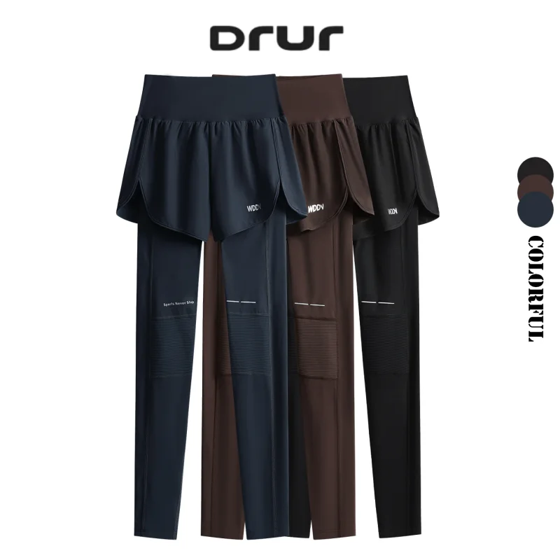 

DRUR 2 in 1 High Waist Yoga Leggings with Shorts for Women with Pocket Athletic Yoga Tennis Dance Pants Ladies Casual Streetwear
