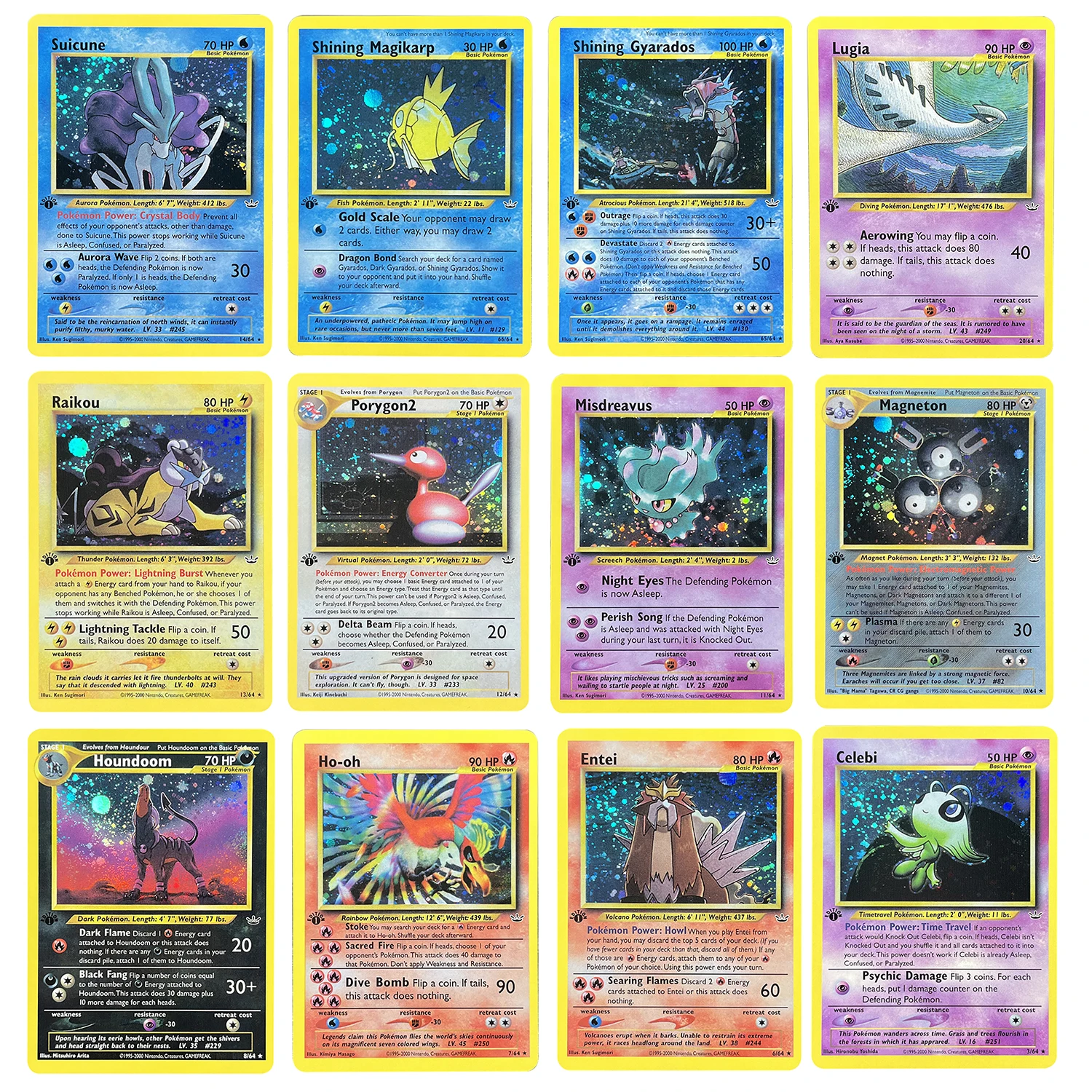 Tarjetas proxy PTCG Neo Revelation Shining Magikarp Shining Gyarados Entei Ho-oh Raikou Suicune DIY juego de cartas comerciales regalos