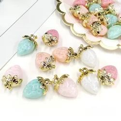 WZNB 5pcs/pack 3D Strawberry Charms Bling Fruit Resin Pendant for Jewelry Making Earring DIY Fashion Jewelry Accessories