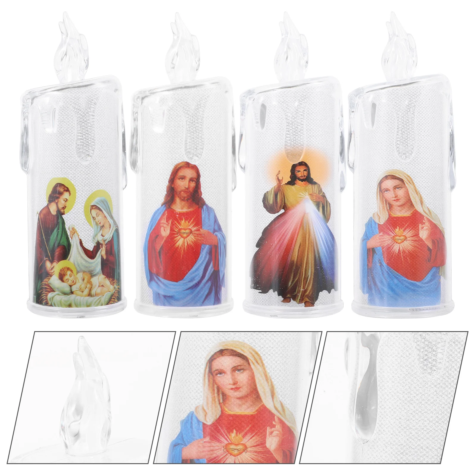 

4 Pcs Jesus Lantern Religious Prayer Outdoor Christmas Decor Taper Holders Lamp Holy Night LED