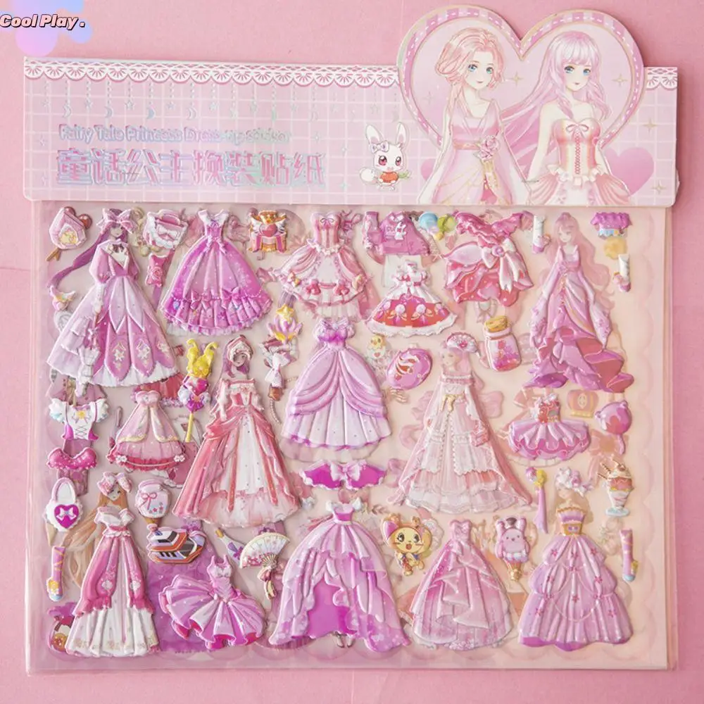 

Double layer Chinese Princess Dress Up Stickers Dress Up Handmade Princess Changing Sticker 3D Diy Glitter Stationery Sticker