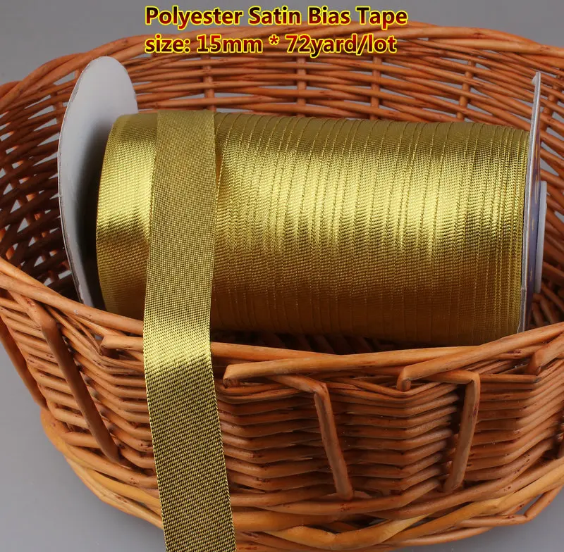 72yds Golden Metallic Bias Tape, 15mm For DIY Sewing Material, Dressmaking, Garment Accessory.