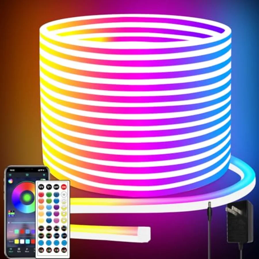 66Feet Led Neon Rope Lights Control with App/Remote, Flexible Led Rope Lights, Multiple Modes, IP65 Outdoor RGB Neon Lights Wat