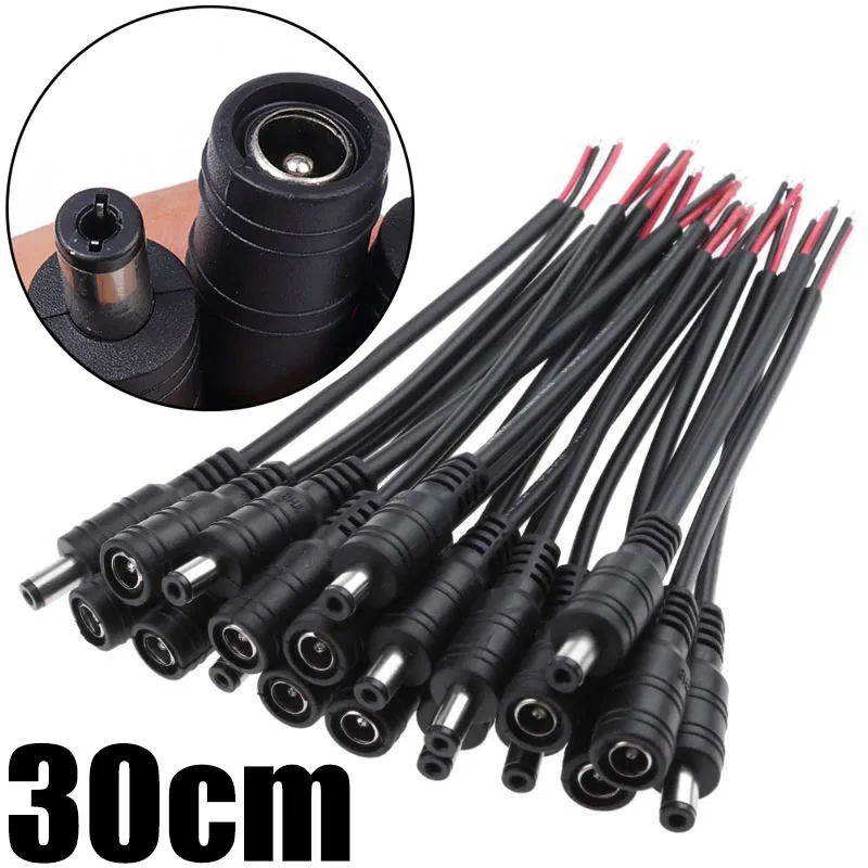 DC Power Connector Pigtail Barrel Plug Cable Male Female 15/30CM Extension Wire for IP Camera Power Supply Adapter LED Strip