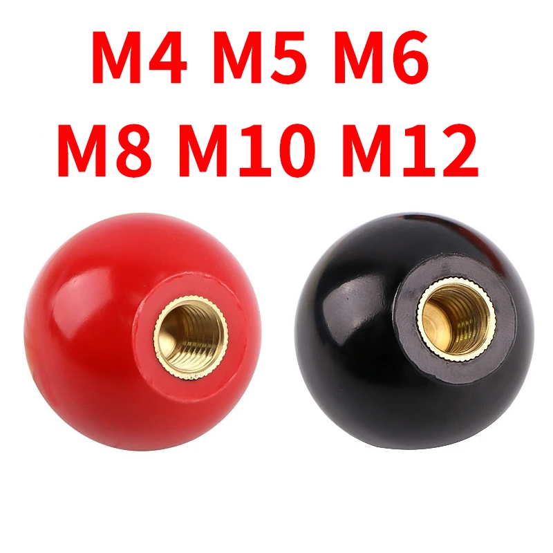 M4 M5 M6 M8 M10 M12 Red Black Copper Core Diameter Bakelite Ball Lever Knob Machine Tool Replacement round handle Sae