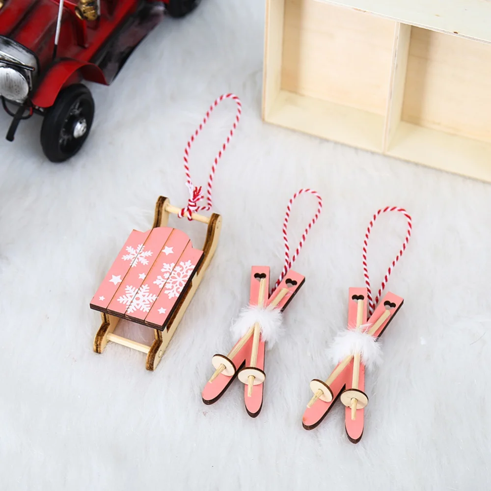 Christmas Wooden Sled Pendants Wood Craft Christmas Tree Decorations Christmas Gifts Kid Toys Navidad New Year 2024 Decor