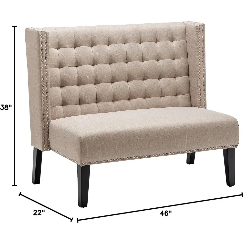 Modern Upholstered Bench with Back Tufted Loveseat Settee for Dining Room  Entryway Sofa Couch Banquette with Wood Legs