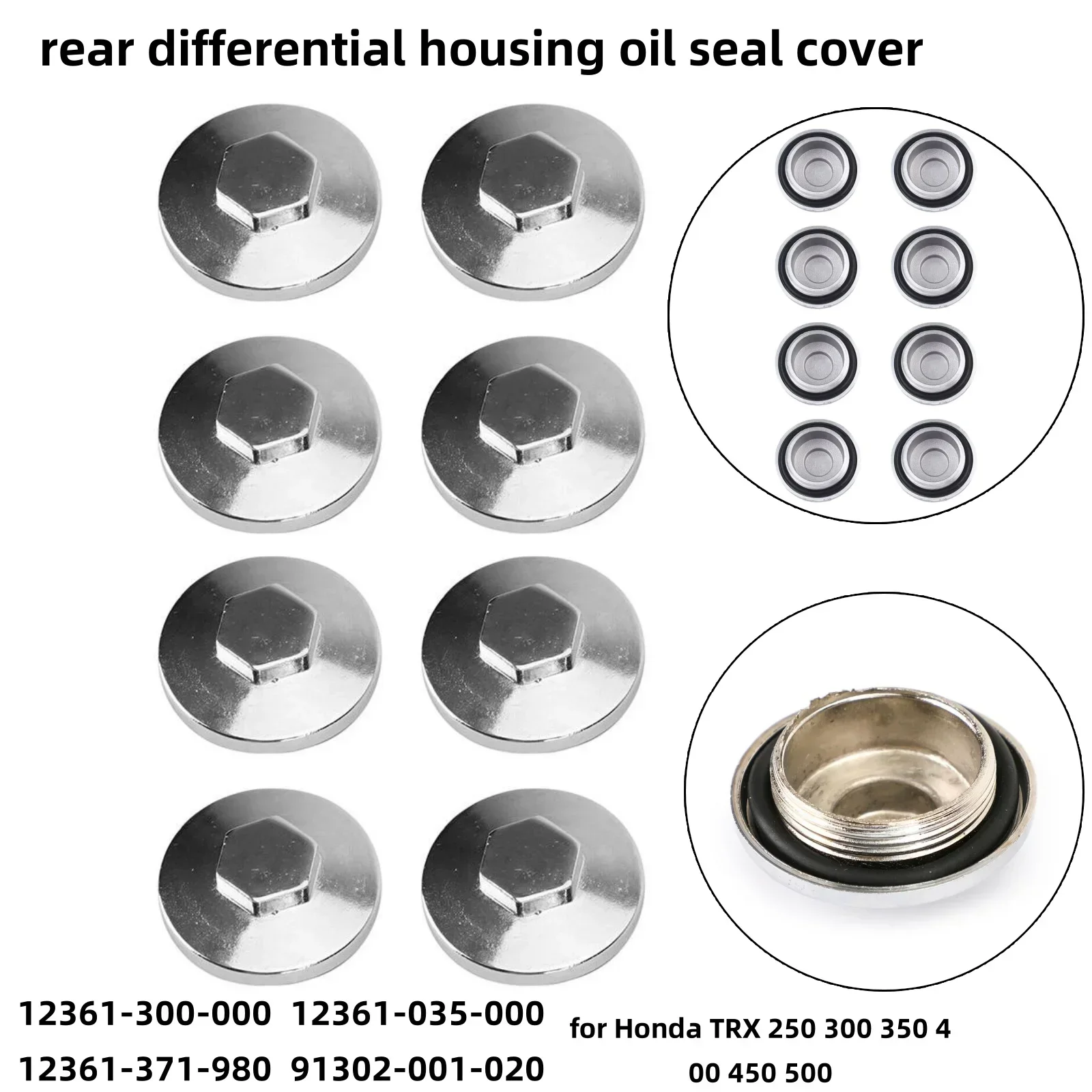 

8x Valve Tappet Cover W/O-Rings Rear Differential Housing Oil Seal Cover 12361-300-000 12361-035-000 For Honda TRX 250 300 350