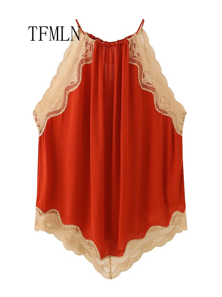Fashion Lace Patchwork Camisole Tops Elegant Sleeveless O Neck Chic Loose Vest Vacation Street Outwear 2026 New Summer