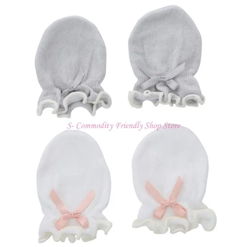 

85AE, 2 пары детских носков с защитой от царапин, мягкие хлопковые перчатки с бантиками, принадлежности для новорожденных