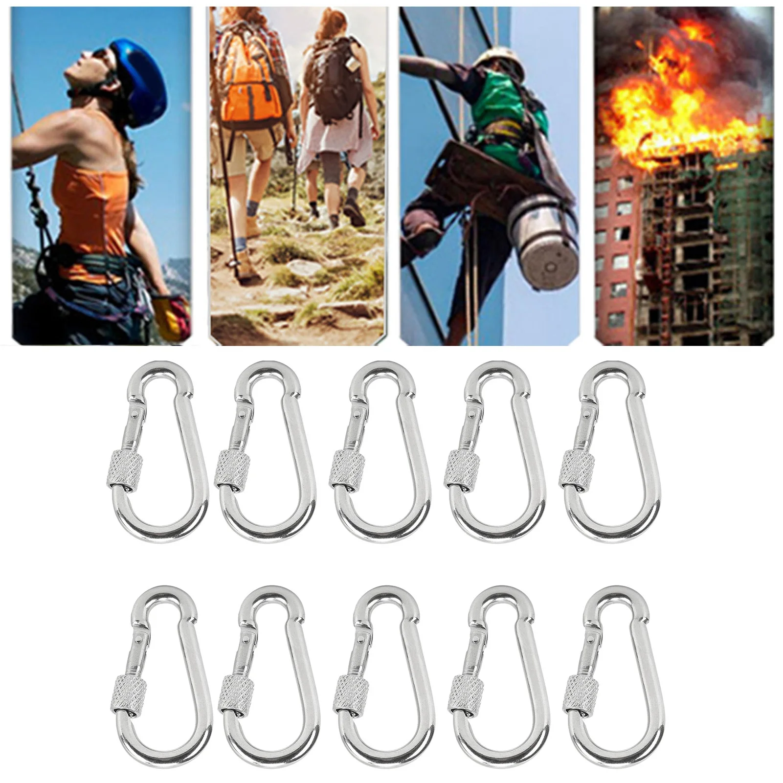 10Pcs Safety Rope Snap Hook Spring Carabiner M5 Stainless Steel Spring Carabiner Rope Hanging Buckle Accessories view 5