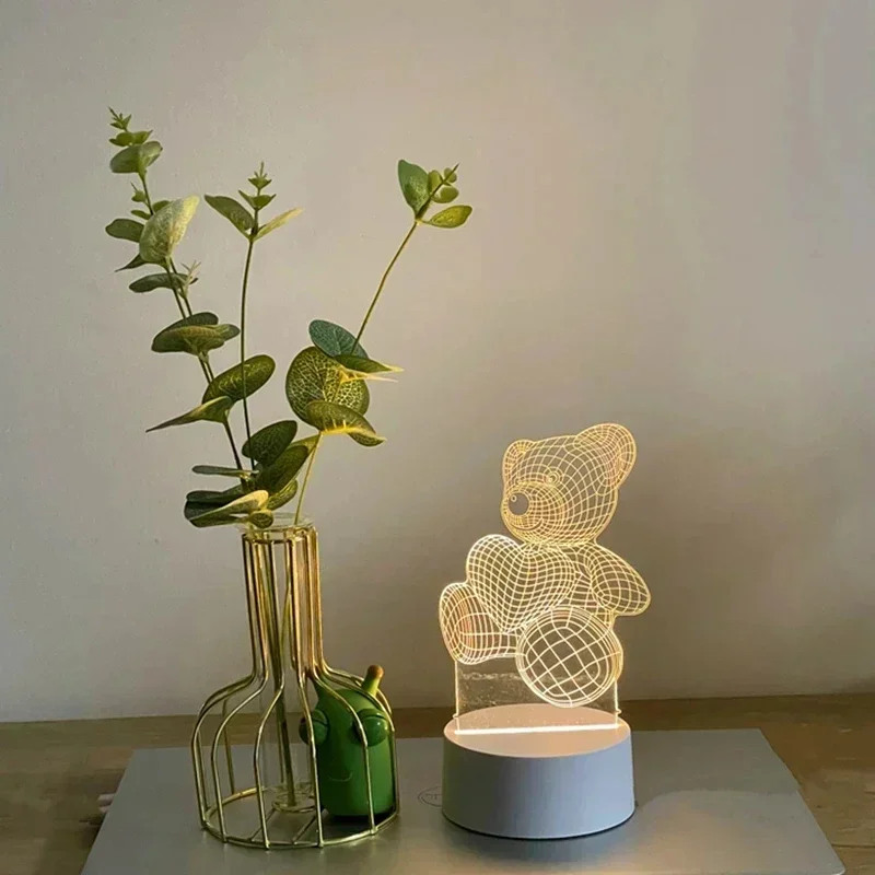 LED Teddy Bear Night Light, Warm White Glow USB Powered Acrylic Panel, for Home Bedroom Nightstand Christmas Gift Decorations