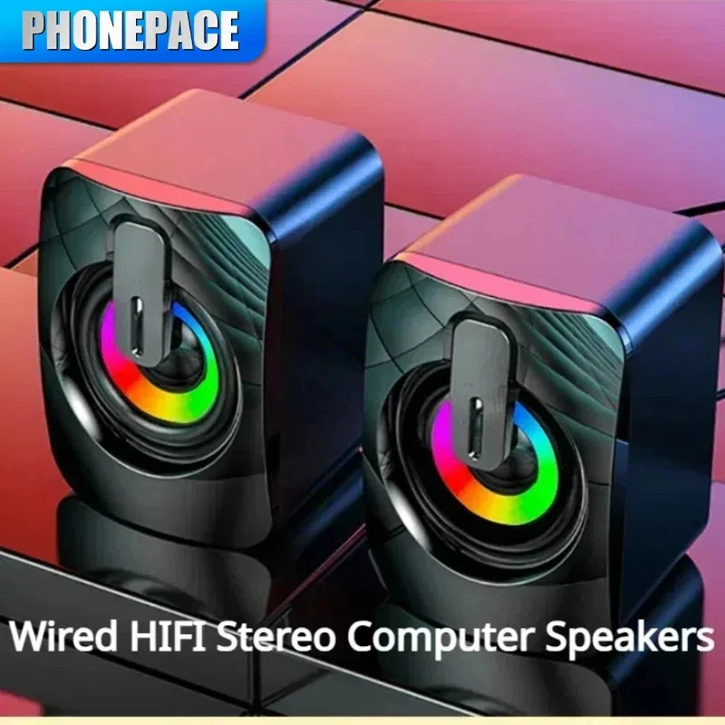 PHONEPACE Computer Loudspeaker Stereo Sound With Microphone 3.5mm AUX Home Office PC Speaker for Macbook Desktop Notebook