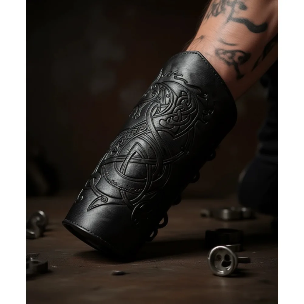 

Средневековые кожаные наручи с тиснением дракона, викингские нарукавники, аксессуар для костюма