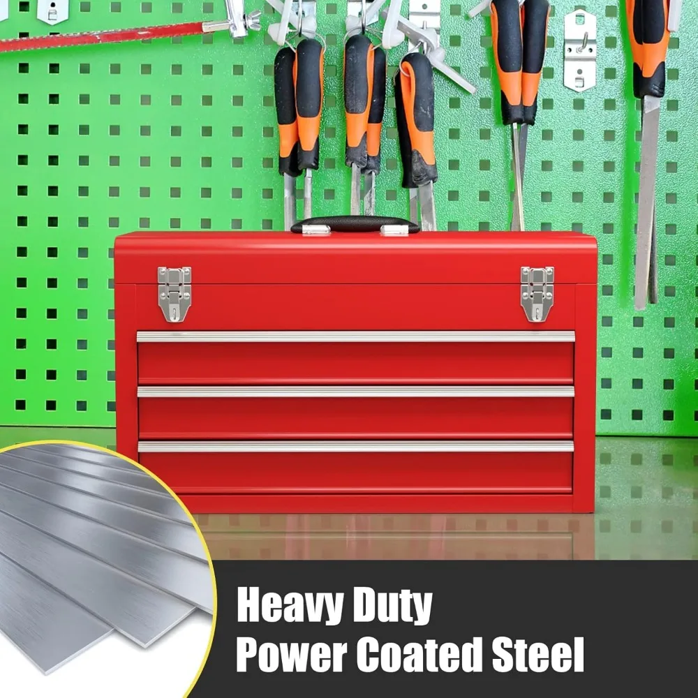 กล่องเครื่องมือแบบพกพาขนาด 20 นิ้ว แข็งแรงทนทาน 3 ชั้น พร้อมถาดด้านบน, ตัวล็อคโลหะ, แผ่นรองป้องกัน, คุณสมบัติล็อคอัตโนมัติ, เหมาะสำหรับ