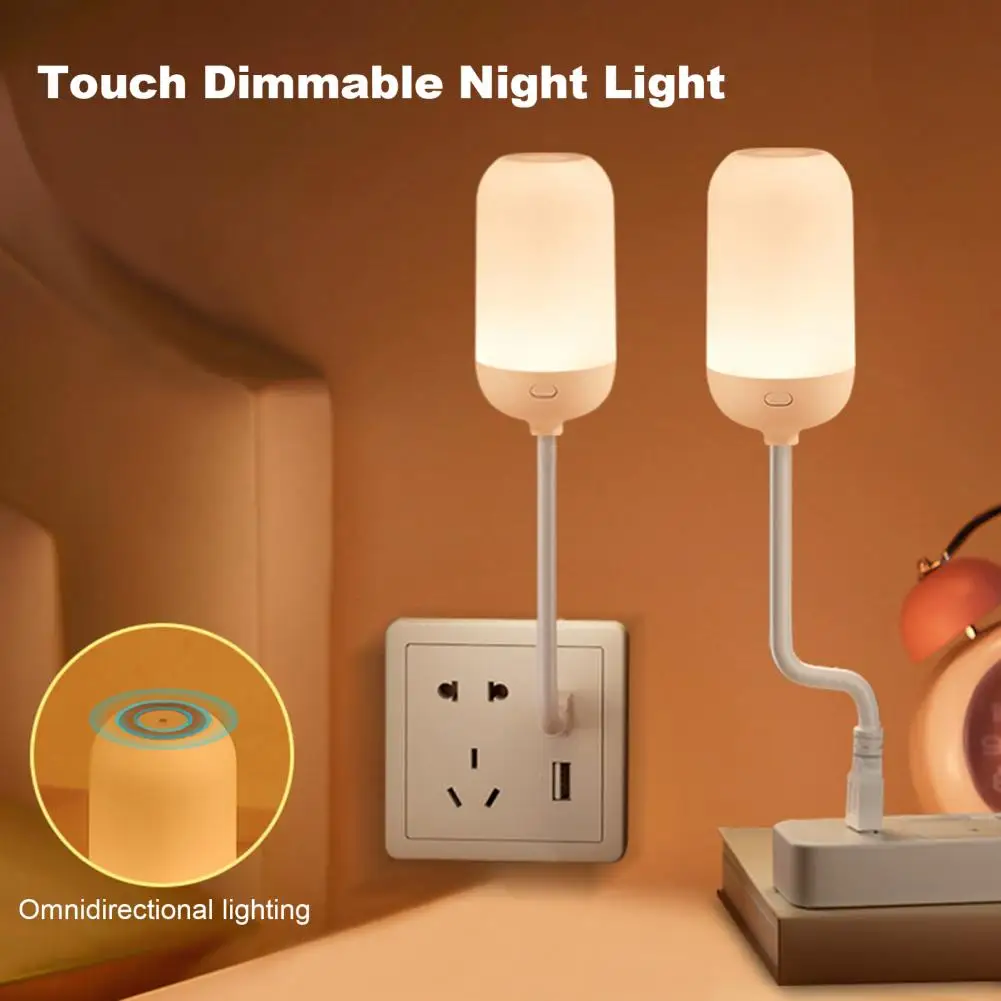 

LED Night Light Dimmable High Brightness Flicker Free Flexible Design Plug Play Adjustable Touch Control USB Bedside Lamp