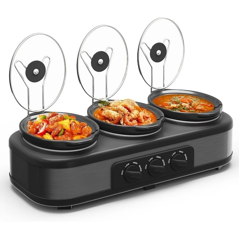 

Triple Slow Cooker, Buffet Food Warmer with 3 * 1.5 Quarts Removable Ceramic Pots, Buffet Servers and Warmers with Glass