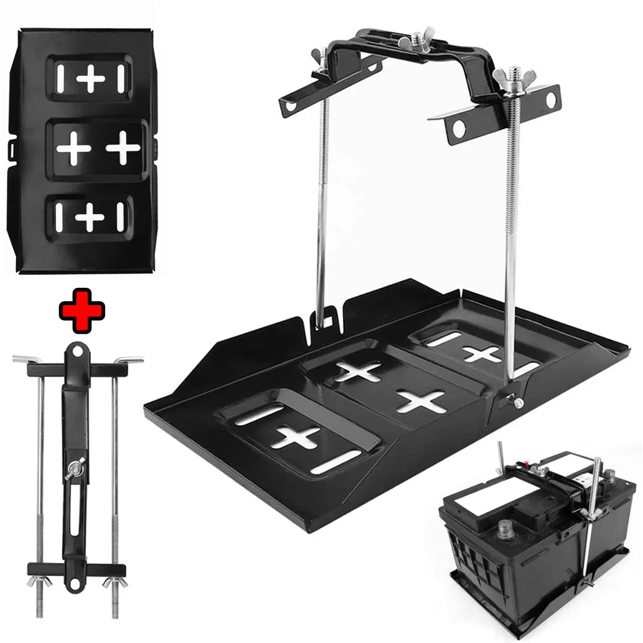 Vassoio di fissaggio universale per batteria Supporto per batteria in acciaio resistente alla corrosione Morsetto per staffa regolabile Vassoio per batteria da 27/34 cm