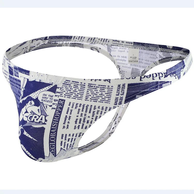 Cotton Printed Thong for Men Sexy U Convex Pouch Underwear Breathable Comfortable T Back Panties Youth Open Buttocks Underpants