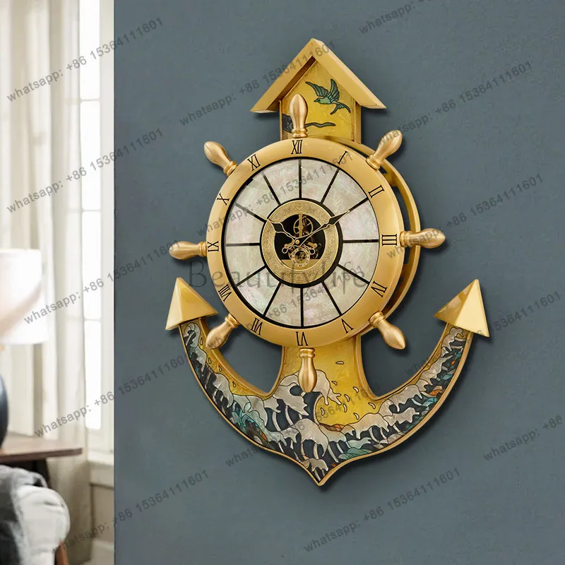 European light luxury rudder wall clock American home living room creative villa decoration clock wall