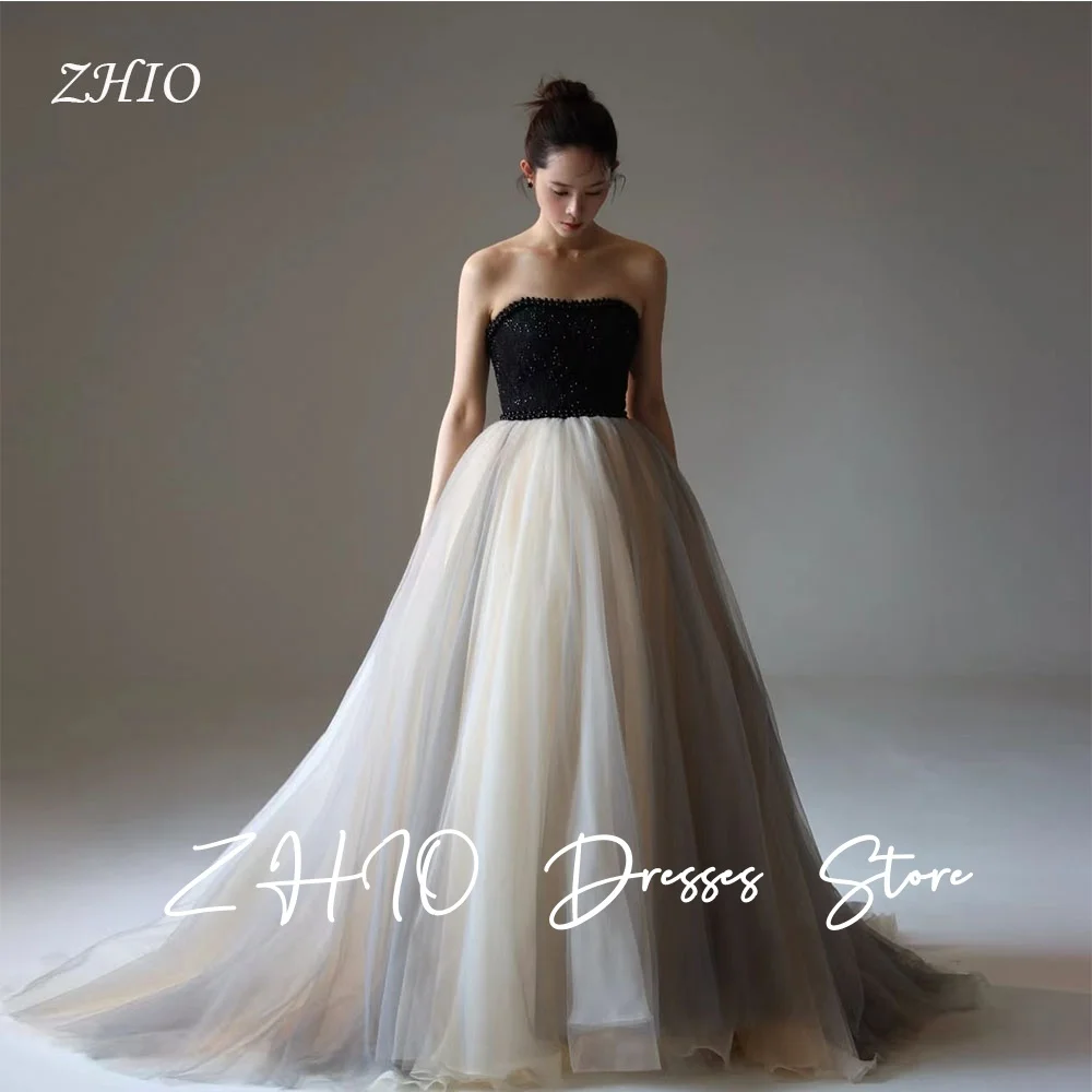 ZHIO الأميرة خرز زاهي الألوان فستان الزفاف بدون حمالات على شكل حرف a سويب تراين مشد تول كوريا تبادل لاطلاق النار فستان زفاف مخصص