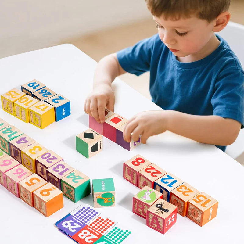 Blocchi numeri in legno Montessori Giocattoli per l'apprendimento precoce per bambini Lettere Forma Colore Cognizione animale Puzzle educativo prescolare