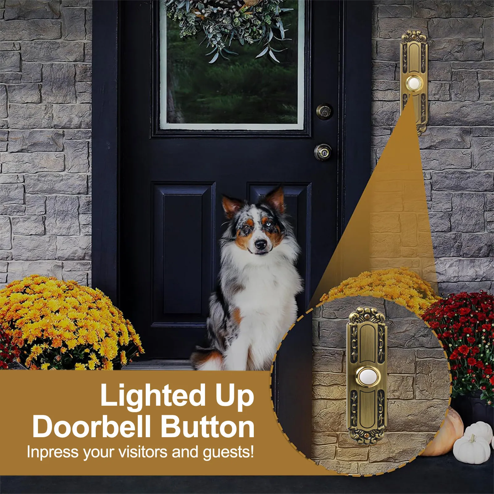 Easy Installation LED Doorbell Button Antique Bronze Doorbell 24-hour Visibility LED Light Solid Metal Material