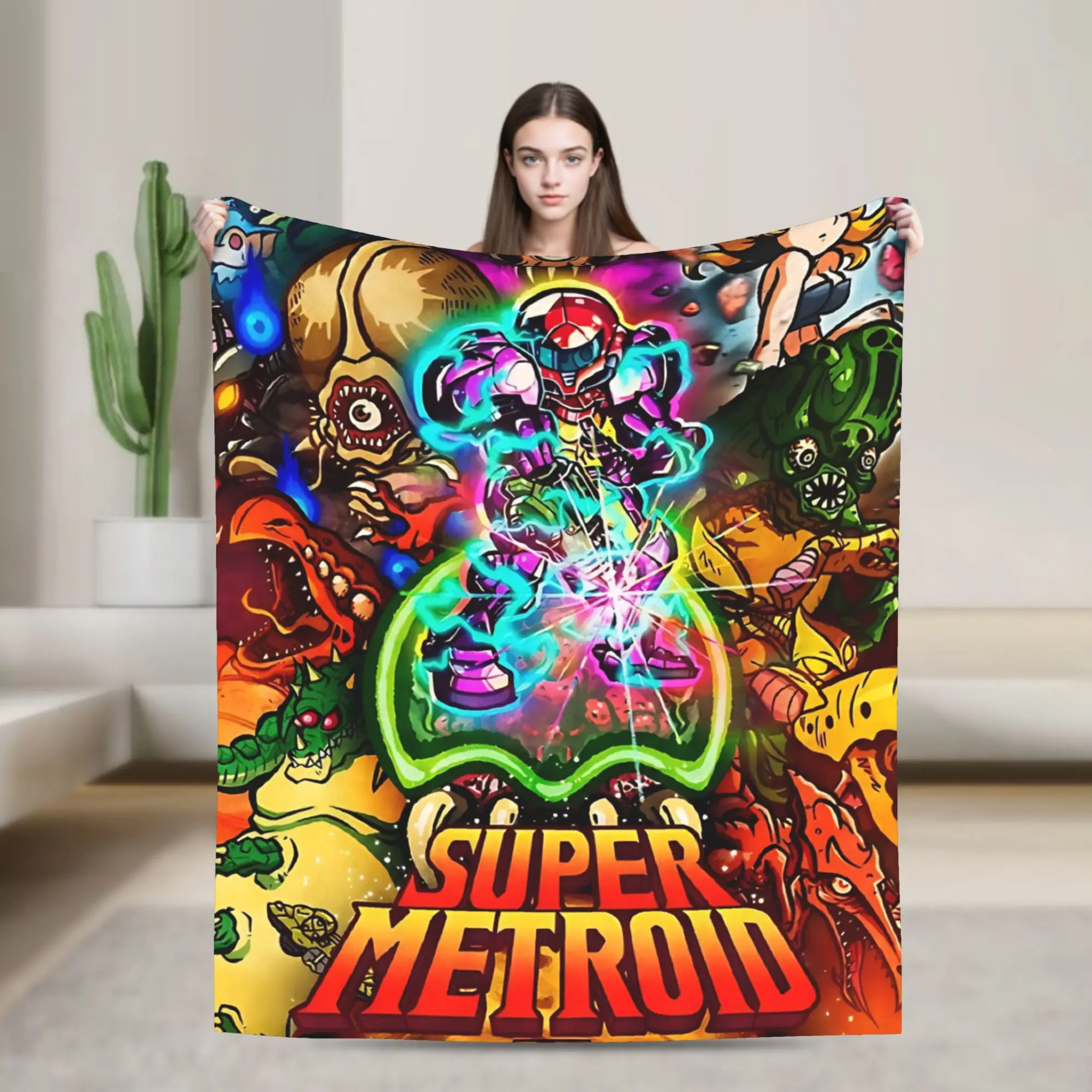 Metroids Hero Game  Flannel Blanket Super Soft Throw Blanket for Living Room Travel Office Street Trend Bedspread Sofa Bed Cover