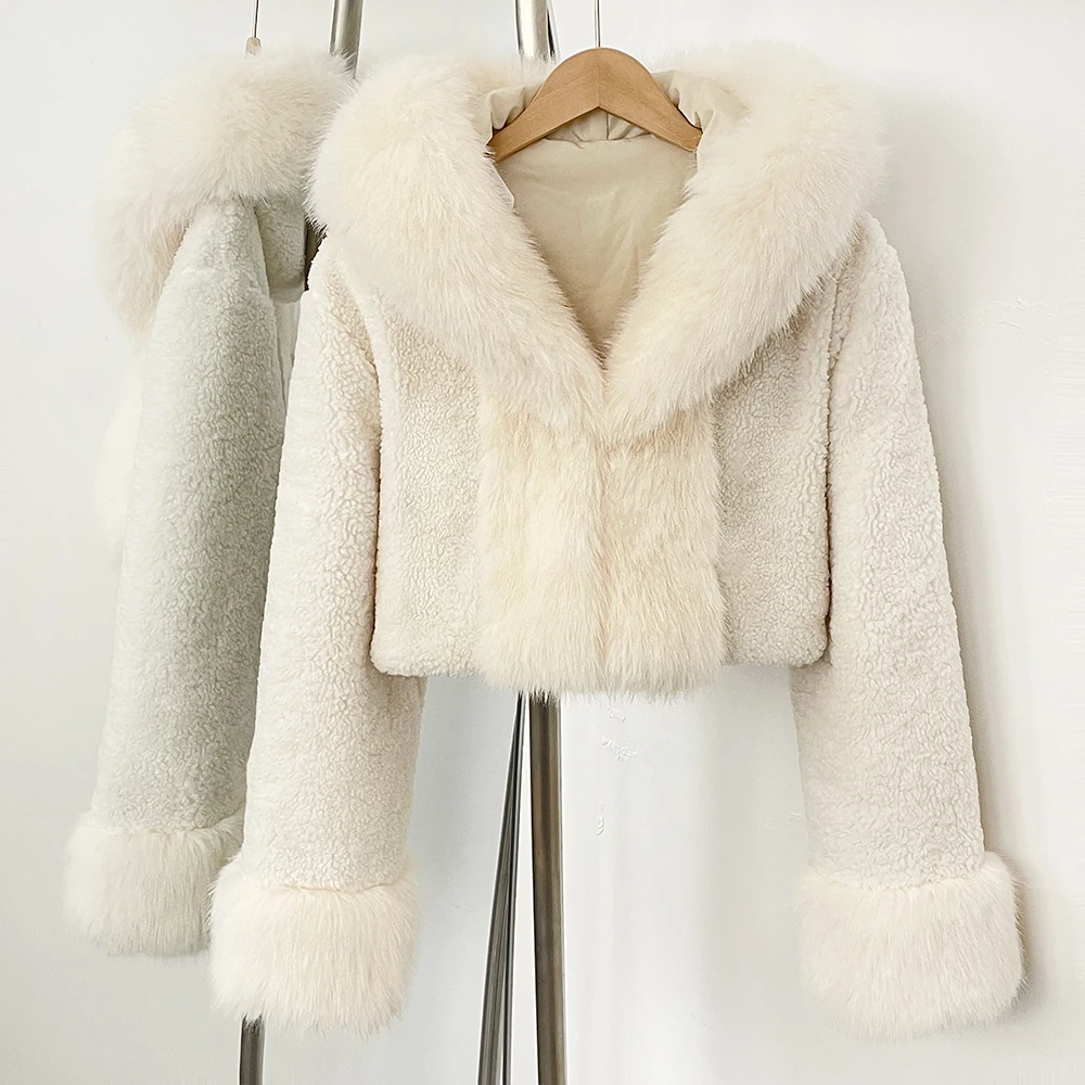 

Faux Fur Coat Autumn Lamb Fur Jacket Eco-friendly Female Warm Thick Faux Fur Artificial Winter Clothing Women Hooded Short Coat