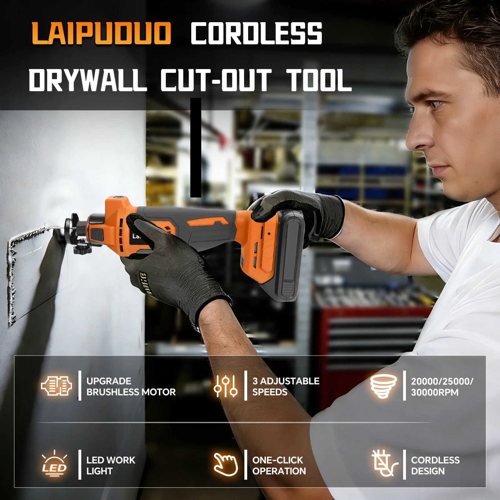 Cordless Drywall Cut-Out Tool 30000RPM Brushless Electric Rotary Saw 3 Speed Wood Plasterboard Cutting for Dewalt 20V Battery