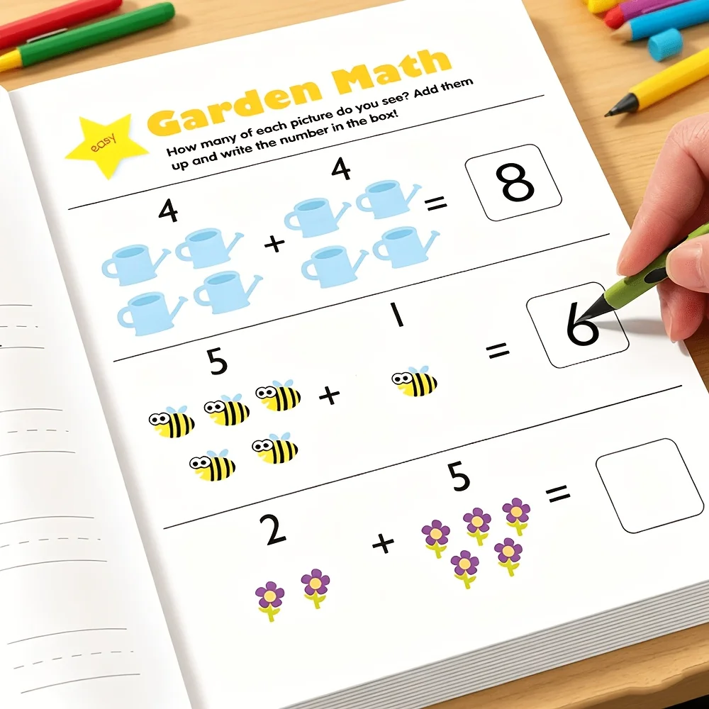 Preschool Math Addition & Subtraction Workbook, 64 Pages Children Enlightenment Training Activity Book for 3+