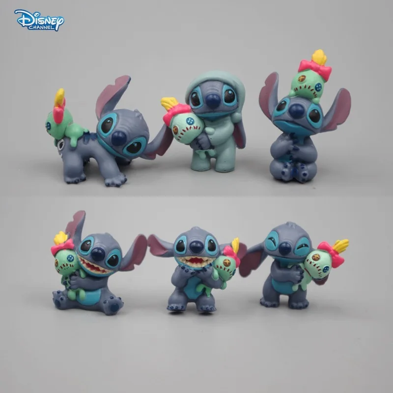 

Disney 6pcs/1set Stitch PVC doll necklace patch diy craft materials home desktop decorations bedroom room ornaments