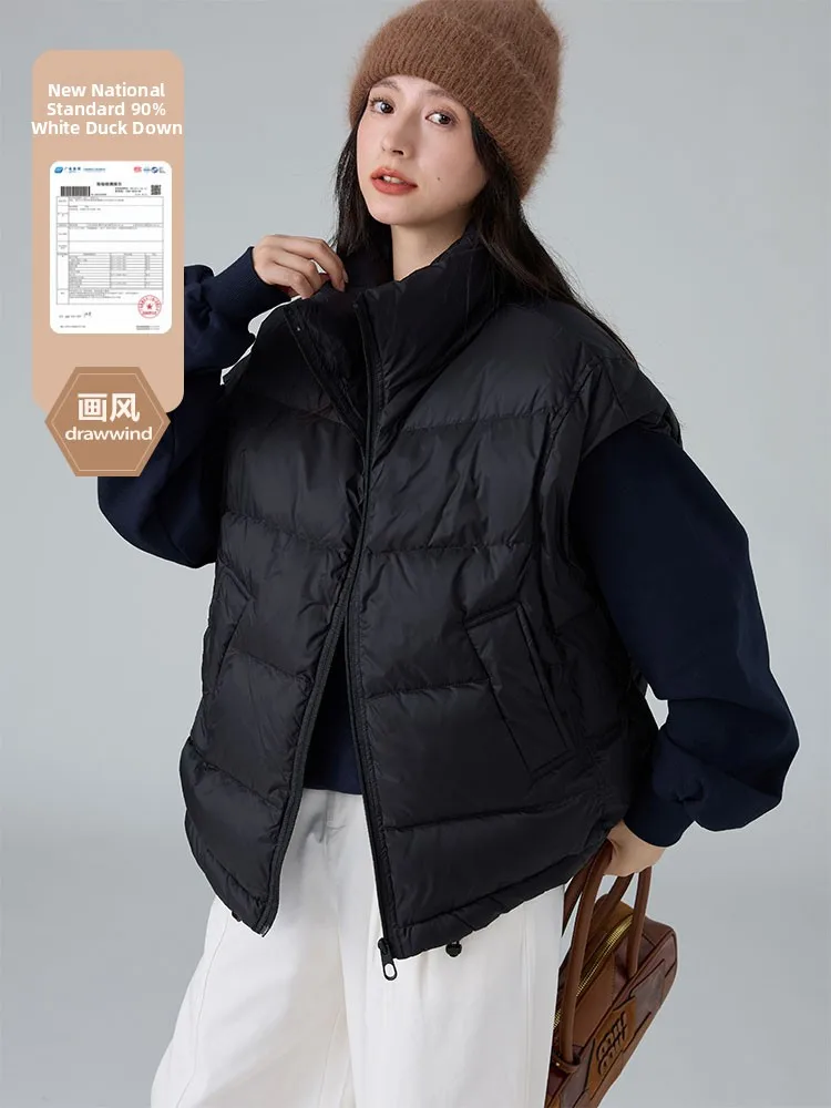 

Dwind Women's Stand Collar down Vest Casual Loose Warm Autumn Winter Faion Padded Jaet without Hood White Du Feather